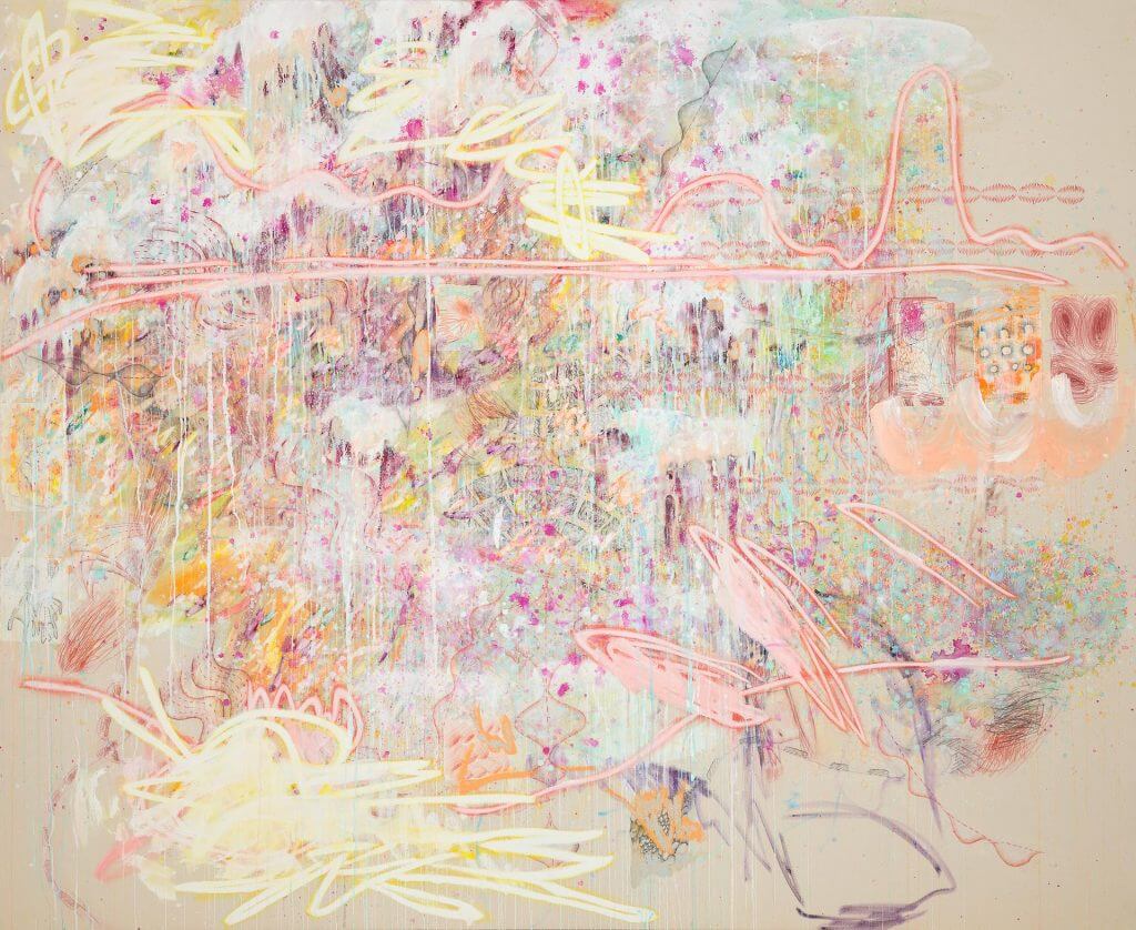 Finger Spell IV, Mixed media on unprimed canvas, 220 x 180 cm, 2020