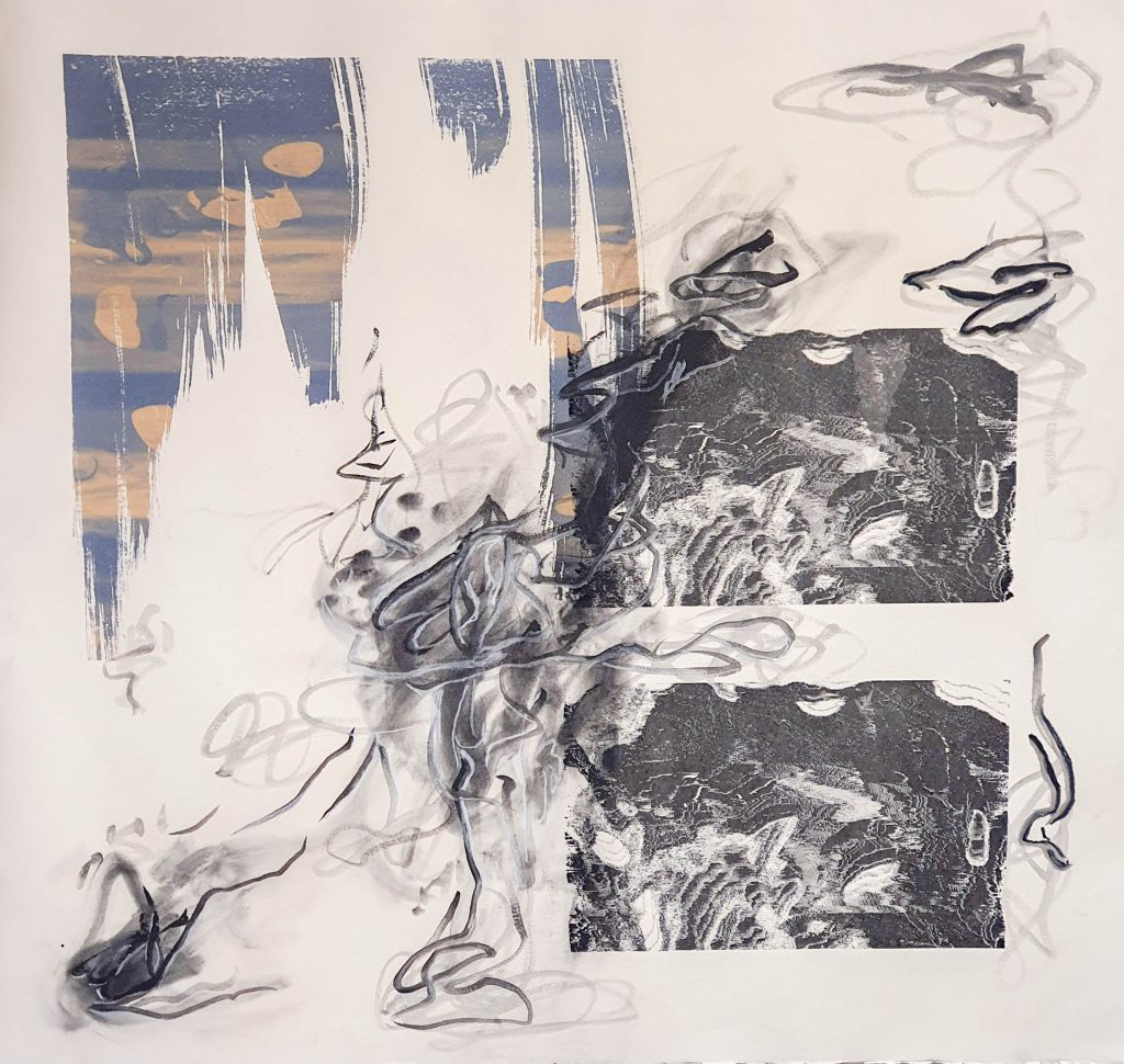 Samantha Blumenfeld, Silence, Screenprint on cotton rag paper with graphite, pastel, 110 x 110 cm, Edition 1/1, 2020